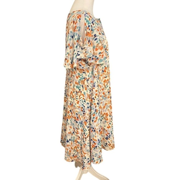 Anthro Maeve Womens Multicolor Cold Shoulder V Neck Spotted Shift Dress Sz Small - Picture 7 of 10
